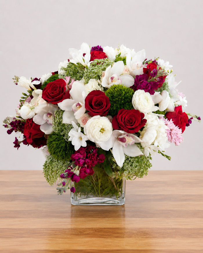 Scarlet Pearl floral arrangement by Pardes Floral
